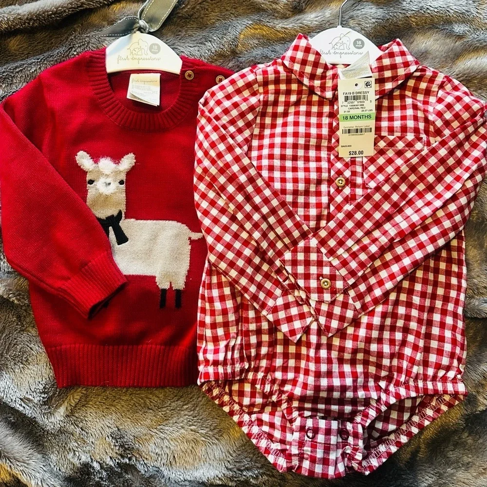 First Impressions Bold Red Sweater and Shirt Set